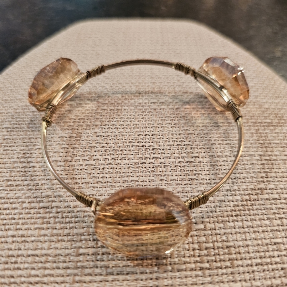 Goldtone Wire Bracelet w. Faceted Champagne Colored Acrylic Stones